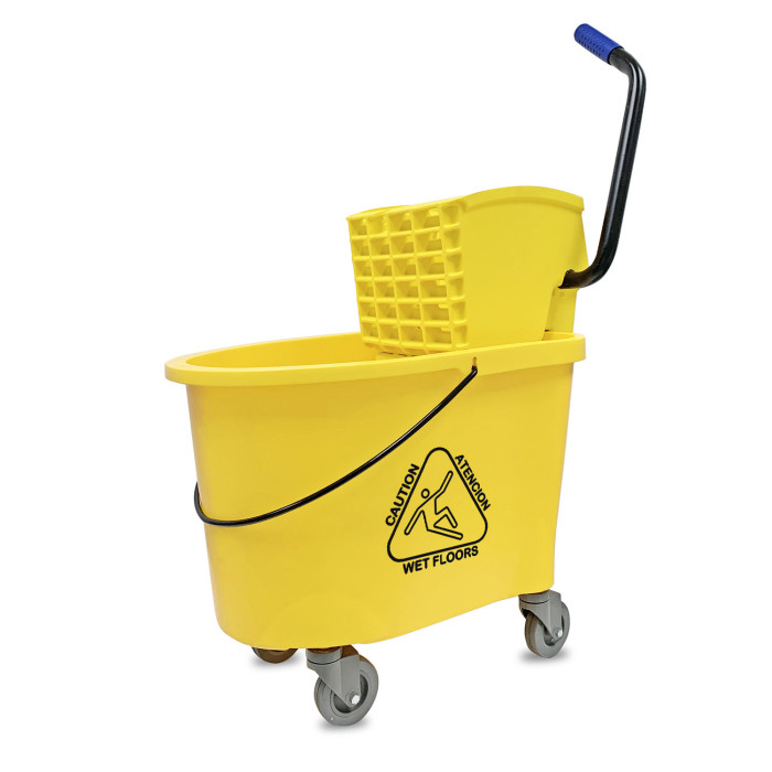 Yellow, 35 qt Mop Bucket with Side Press Wringer, spms